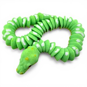 Green Tree Python with Tree Stand, Articulated Flexi 3D Printed Snake Set, Reptile Desk Decor Gift imagen 9