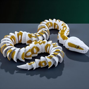 3D Printed Albino Ball Python - White and Gold Realistic Snake Model with Glass Eyes