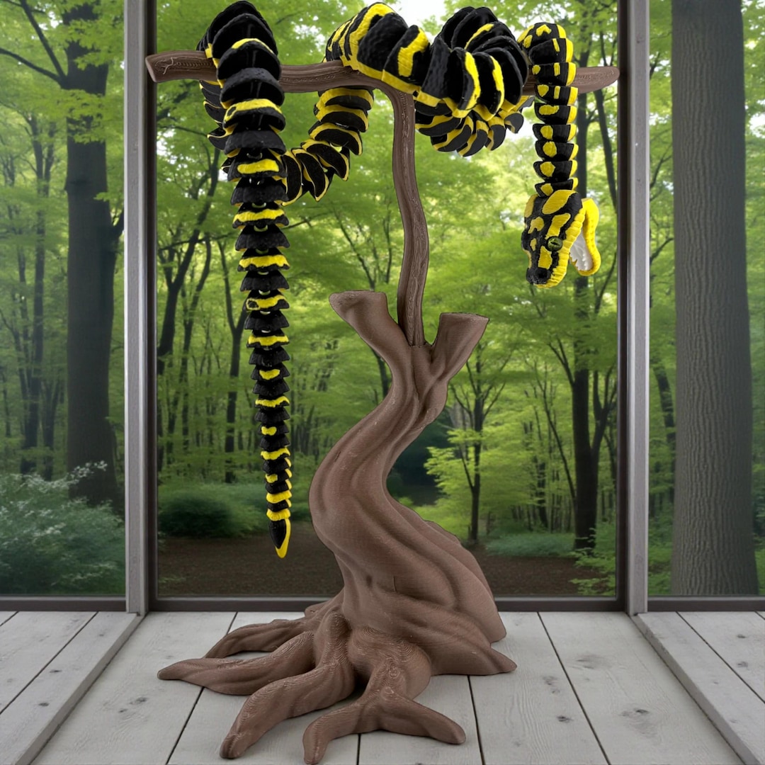 3D Printed Jungle Carpet Python With Tree Stand - 28 Inches Long (black ...