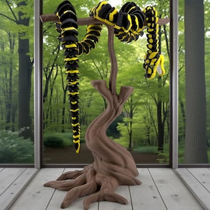 3D Printed Jungle Carpet Python with Tree Stand - 28 Inches Long (Black & Gold)