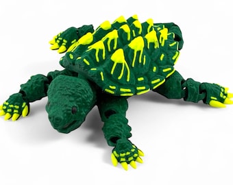 Alligator Snapping Turtle Figurine 10 Inch, 3D Printed Articulated Turtle, Green & Yellow Reptile Decor Gift
