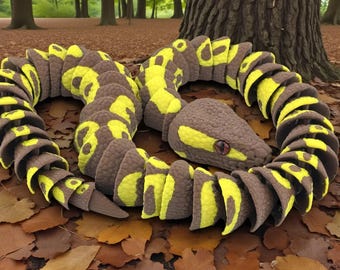 3D Printed Brown and Yellow Ball Python with Realistic Glass Eyes - 24 Inches Long