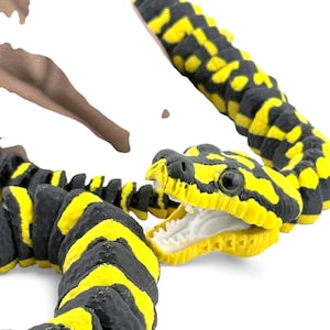 3D Printed Jungle Carpet Python with Realistic Glass Eyes and Wood Display Stand