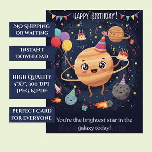 Tarjeta de cumpleaños del espacio exterior para imprimir Tarjeta de cumpleaños cósmica Regalos de cumpleaños únicos Regalos espaciales universales para amantes del espacio Tarjeta para mejor amigo