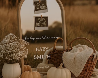 Boho Pumpkin Baby Announcement: Neutral Fall Reveal (Digital Download)