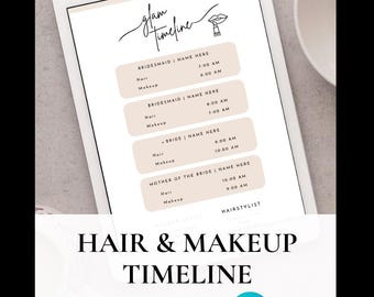 Hochzeit Glam Timeline Vorlage | Braut Haar & Make-up Stundenplan (CANVA TEMPLATE)