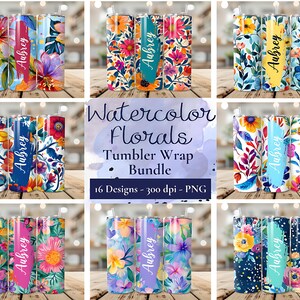 Add Your Own Text Tumbler Wrap Bundle 20oz Skinny Tumbler Wrap for Sublimation Designs Watercolor Flowers Tumbler Wrap PNG Digital Download