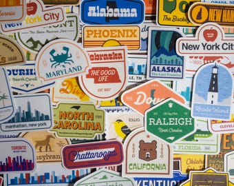 State and city vinyl decal set | waterproof laptop sticker pack