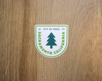 Sacramento, California Vinyl Sticker | City of Trees Waterproof Laptop Sticker