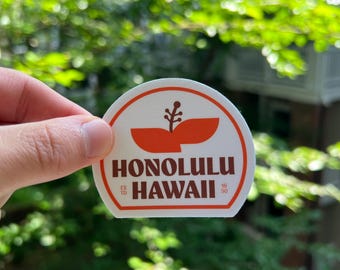 Honolulu, Hawaii Vinyl Decal | Hibiscus Waterproof Laptop Sticker