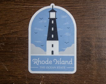 Rhode Island Vinyl Decal | Lighthouse Shoreline Waterproof Laptop Sticker