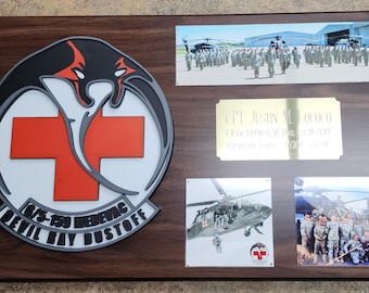 13" x 20" Wood Plaque with 3D Unit Logo, Photo Display, and Custom Engraved Plate