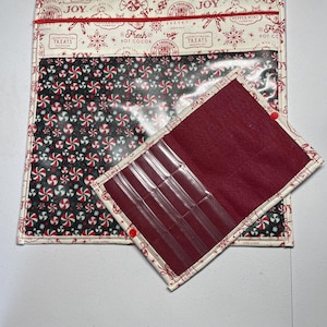 Peppermint Vinyl Front Project Bag for Cross Stitch Embroidery Needlepoint Craft Supplies Storage WIP Tote Organizer Pouch Bobbin Thread Bed