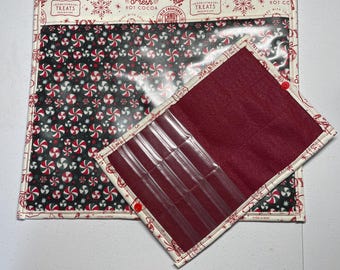 Peppermint Vinyl Front Project Bag for Cross Stitch Embroidery Needlepoint Craft Supplies Storage WIP Tote Organizer Pouch Bobbin Thread Bed
