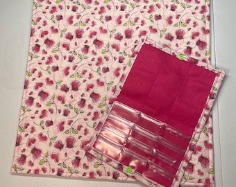 Roses Vinyl Front Project Bag for Cross Stitch Embroidery Needlepoint Craft Supplies Storage WIP Tote Organizer Pouch Bobbin Thread Bed
