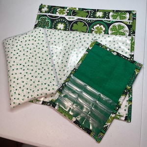 Shamrock Vinyl Front Project Bag for Cross Stitch Embroidery Needlepoint Craft Supplies Storage WIP Tote Organizer Pouch Bobbin Thread Bed