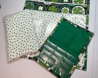 Shamrock Vinyl Front Project Bag for Cross Stitch Embroidery Needlepoint Craft Supplies Storage WIP Tote Organizer Pouch Bobbin Thread Bed