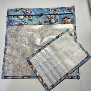 Snowman Vinyl Front Project Bag for Cross Stitch Embroidery Needlepoint Craft Supplies Storage WIP Tote Organizer Pouch Bobbin Thread Bed