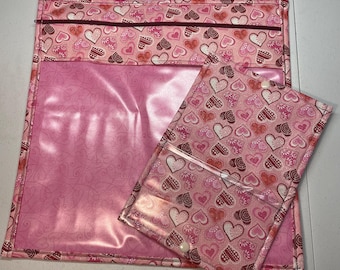 Hearts Vinyl Front Project Bag for Cross Stitch Embroidery Needlepoint Craft Supplies Storage WIP Tote Organizer Pouch Bobbin Thread Bed