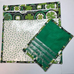 Shamrock Vinyl Front Project Bag for Cross Stitch Embroidery Needlepoint Craft Supplies Storage WIP Tote Organizer Pouch Bobbin Thread Bed