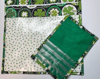 Shamrock Vinyl Front Project Bag for Cross Stitch Embroidery Needlepoint Craft Supplies Storage WIP Tote Organizer Pouch Bobbin Thread Bed