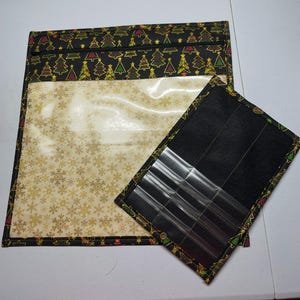 X-Mas Tree Vinyl Front Project Bag for Cross Stitch Embroidery Needlepoint Craft Supplies Storage WIP Tote Organizer Pouch Bobbin Thread Bed