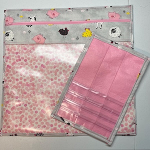 Animals Vinyl Front Project Bag for Cross Stitch Embroidery Needlepoint Craft Supplies Storage WIP Tote Organizer Pouch Bobbin Thread Bed