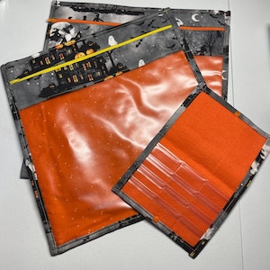 Halloween Vinyl Front Project Bag for Cross Stitch Embroidery Needlepoint Craft Supplies Storage WIP Tote Organizer Pouch Bobbin Thread Bed