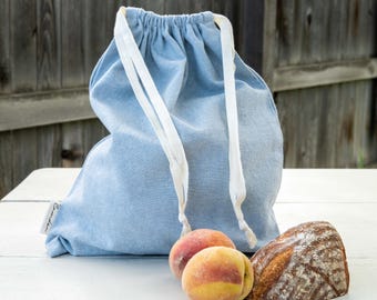 Chambray Linen Cotton Bread Bag: Reusable Bread Storage - Artisan Made