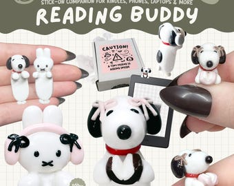 Personalisierbarer Polymer Clay Lesefreund | Handgemachter Stick-On Tech Begleiter