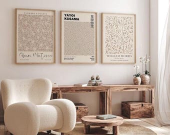 Matisse Yayoi Wall Art Posters Set Of 3 Neutral Beige Frameless Art Poster Prints