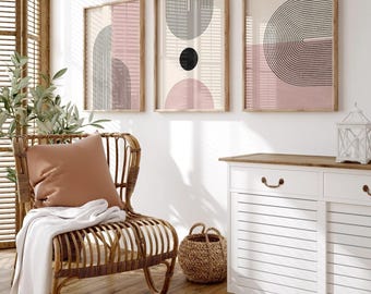 Abstract Shape Wall Art Posters Set Of 3 Blush Pink Frameless Art Poster Prints