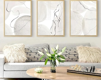 Neutral Abstract Wall Art Posters Set Of 3 Beige Frameless Art Poster Prints