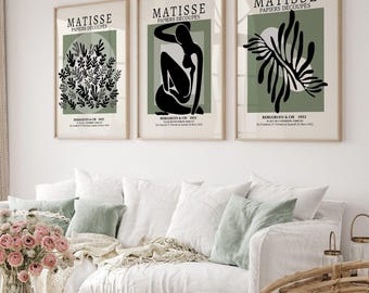 Matisse Abstract Wall Art Posters Set Of 3 Sage Green Frameless Art Poster Prints