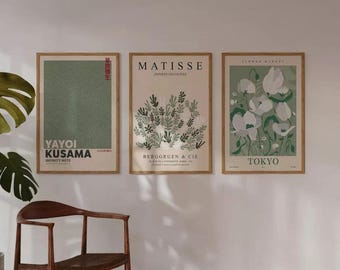Matisse Yayoi Wall Art Posters Set Of 3 Sage Green Frameless Art Poster Prints