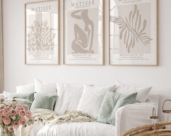 Matisse Neutral Wall Art Posters Set Of 3 Cream Frameless Art Poster Prints