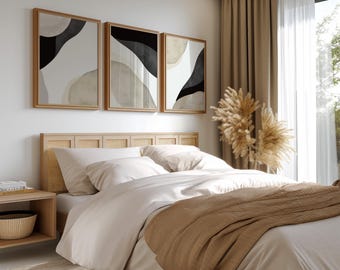 Neutral Abstract Wall Art Posters Set Of 3 Black Beige Frameless Art Poster Prints