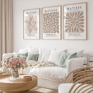 Matisse Neutrala Väggkonstposters Set med 3 Beige Ramlösa Konstposters