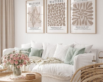 Matisse Neutral Wall Art Posters Set Of 3 Beige Frameless Art Poster Prints