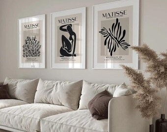 Matisse Abstract Wall Art Posters Set Of 3 Neutral Frameless Art Poster Prints