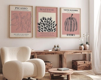 Matisse Picasso Wall Art Posters Set Of 3 Blush Pink Frameless Art Poster Prints
