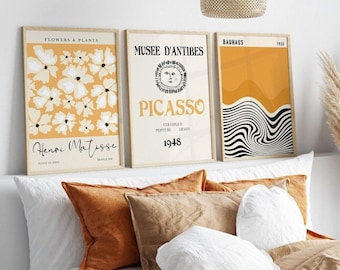 Picasso Wall Art Posters Set Of 3 Orange Frameless Art Poster Prints