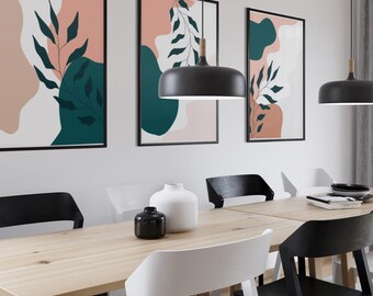 Abstract Shape Wall Art Posters Set Of 3 Blush Beige Frameless Art Poster Prints