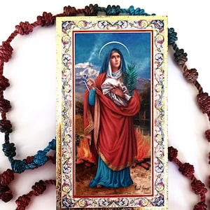 Rosario in corda tinta personalizzata a tre pezzi di Sant'Agata, comprende rosario, immagine di preghiera e scapolare marrone della Madonna del Monte Carmelo