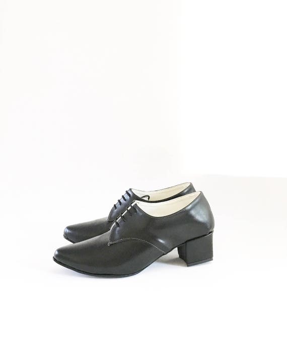 Items similar to Pony Oxford Vegan Leather Pointed Lace-up heels ...