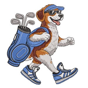 Golf Dog Embroidery Design | Funny Dog Machine Embroidery File