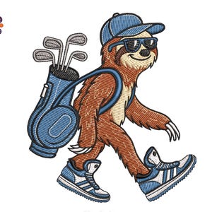 Golf Sloth Embroidery Design | Funny Sports Animal Patch | Machine Embroidery File