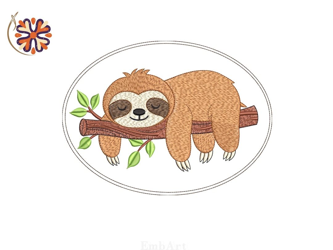 Sleeping Sloth Embroidery Design | Cute Sloth on Branch | Animal ...
