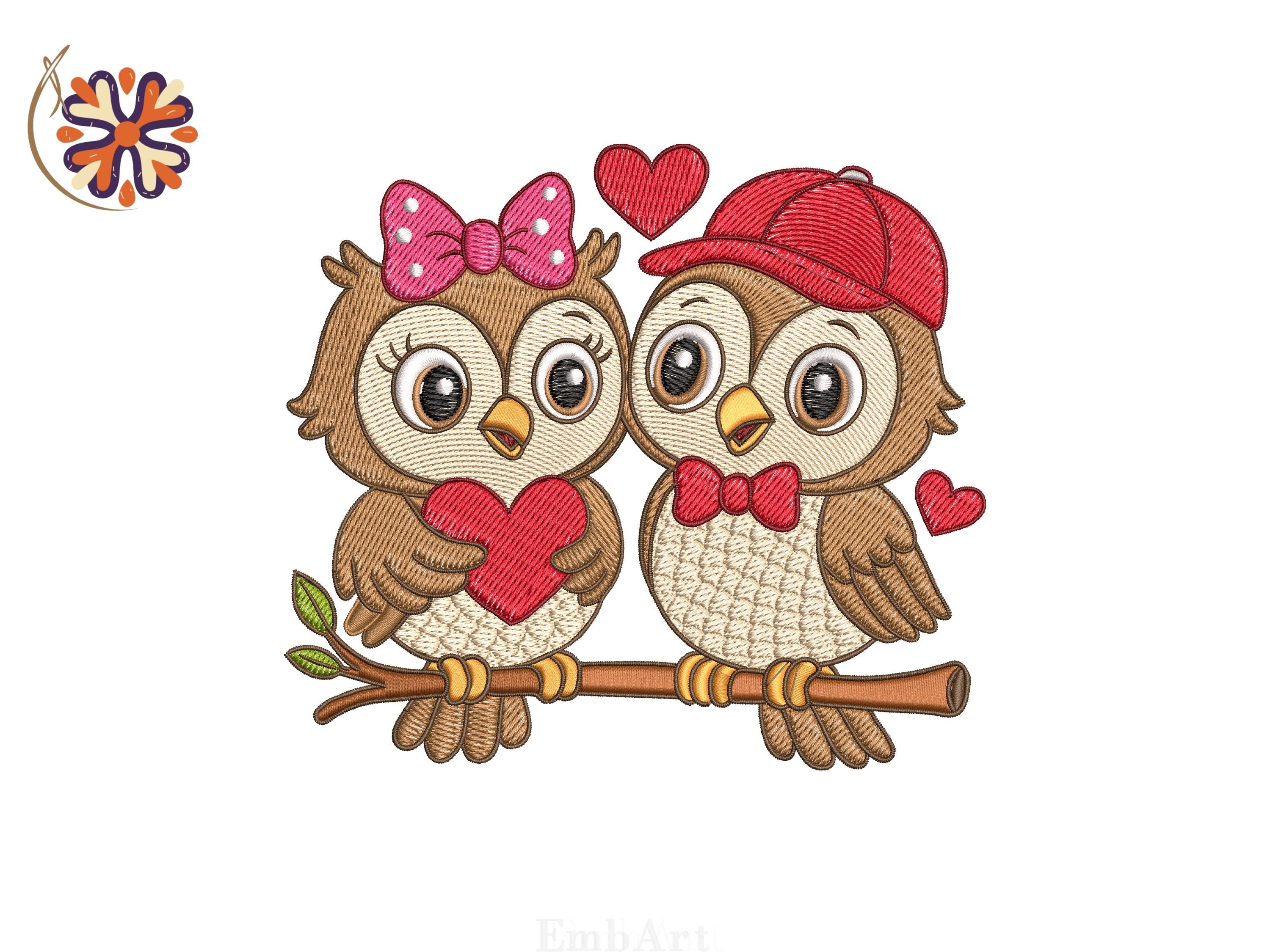 Cute Owl Couple Embroidery Design | Love Owls Machine Embroidery File | Valentine Embroidery | Insta