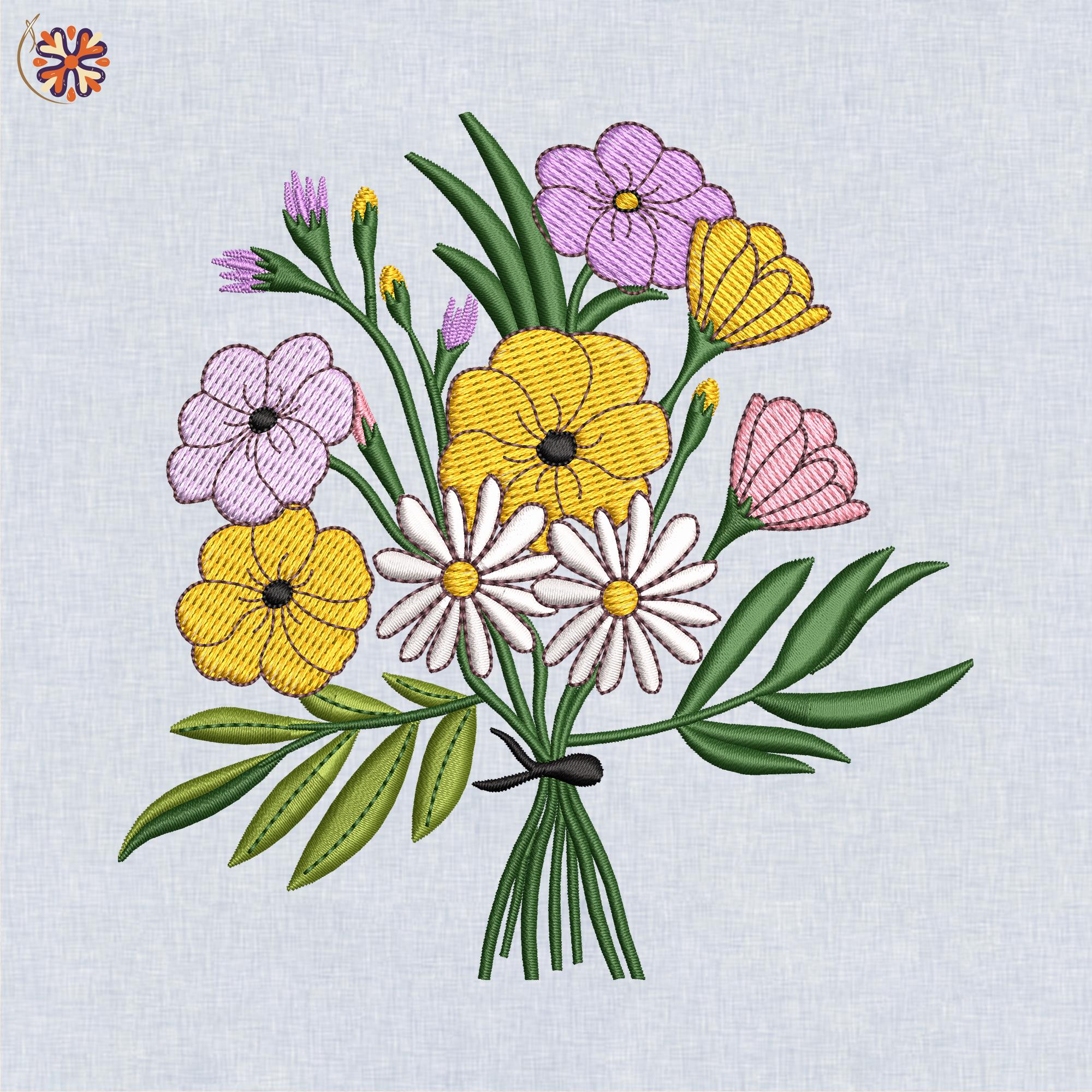 Wildflower Bouquet Machine Embroidery Design, Botanical Spring Pattern ...